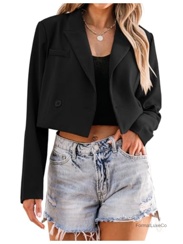 Cropped Blazer Business Casual Open Front Long Sleeve Suit Jacket Oversized